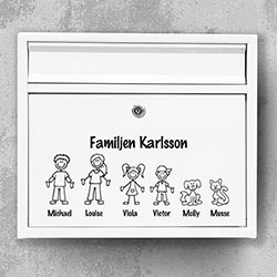 Namnskylt brevlåda - Design 302: Roliga karaktärer med dina namn