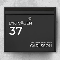 Namnskylt brevlåda - Brevlådeskylt D06: Postlåda med gata och  namn