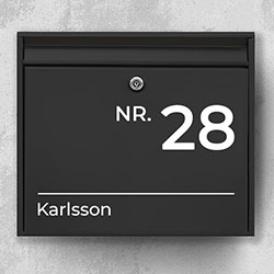 Namnskylt brevlåda - Brevlådeskylt W: Postlåda dekal för husnummer och efternamn